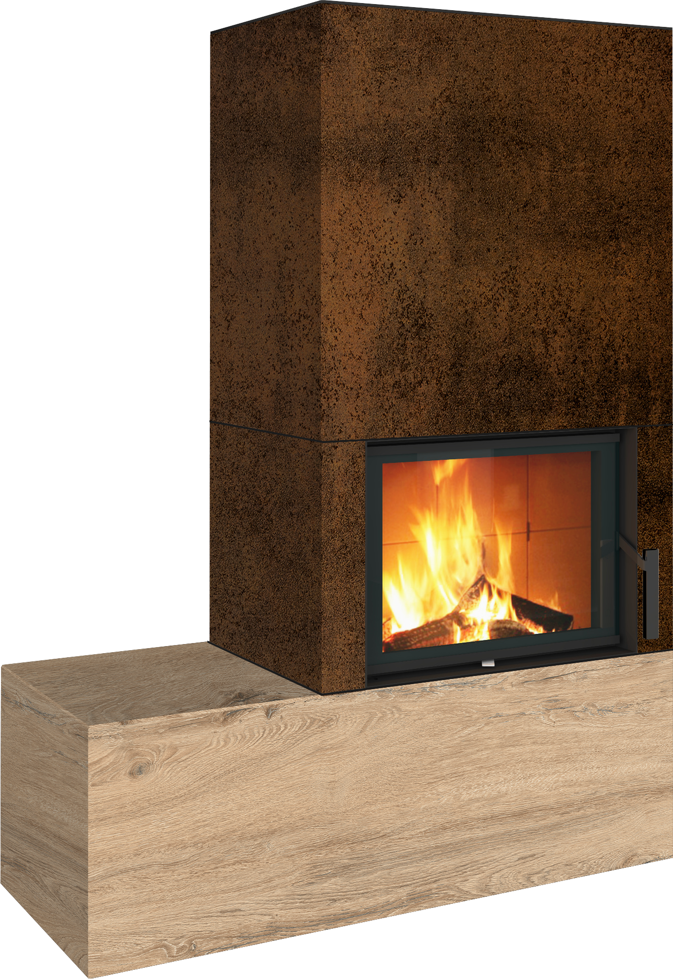 Neocube Kaminbausatz F13 mit Bank links