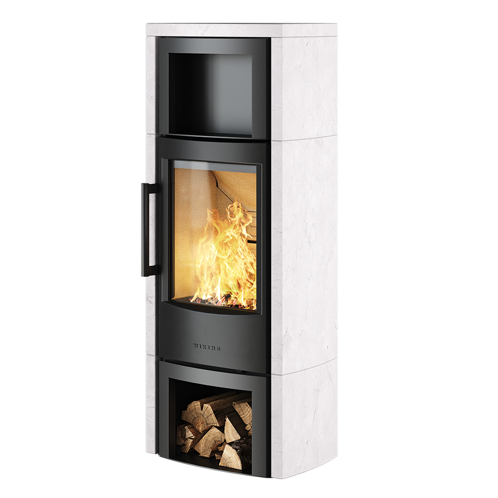 Wiking Kaminofen Miro 6 + mit Natursteinmantel weiß